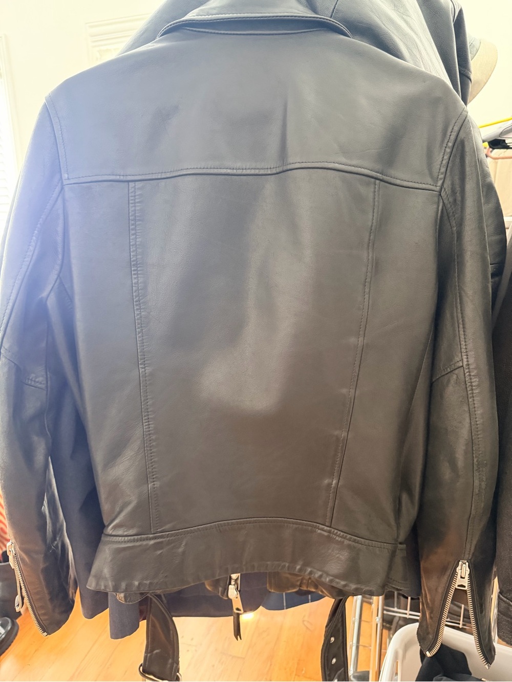 AllSaints Black Leather Jacket with Contrast Lining - Picture 4 of 6